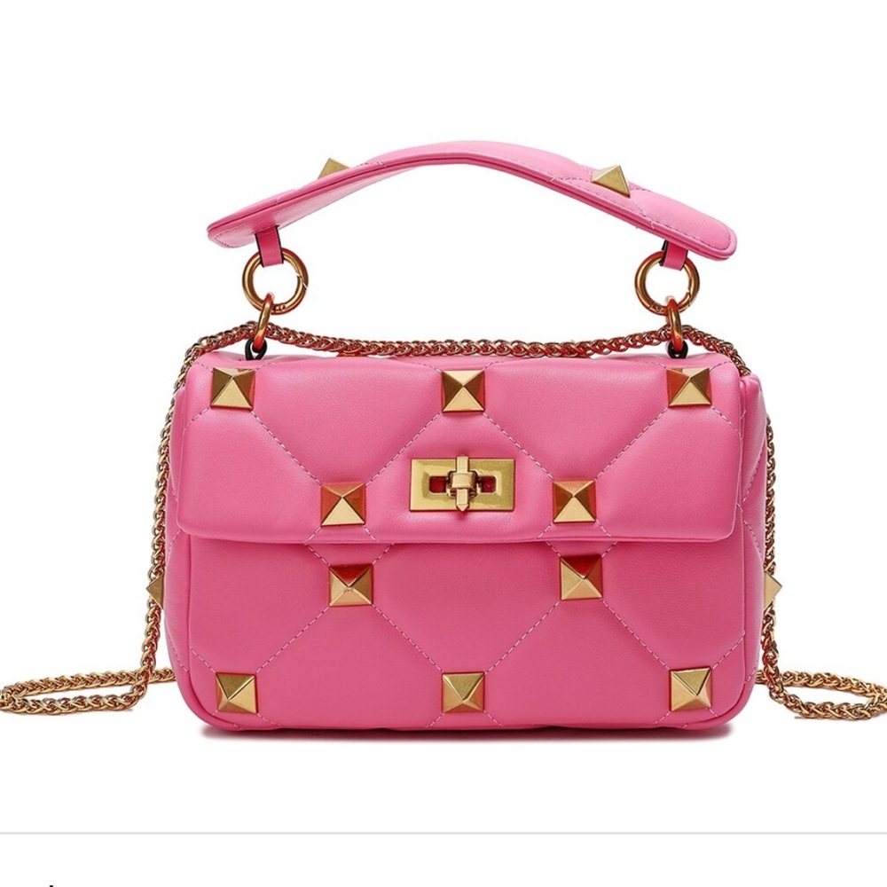 Pink Studded Sheepskin Shoulder Bag